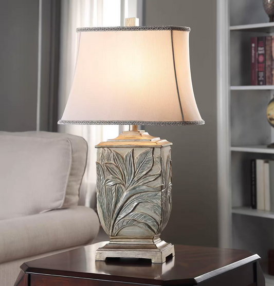 Embossed foliage 27.5" table lamp w/ ivory fabric shade 🌿