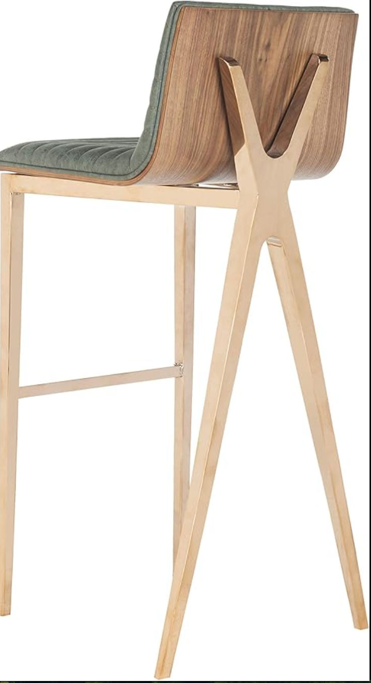 Modern green faux leather barstool w/ gold legs 💫