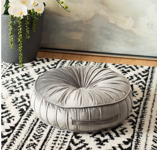 Velvet grey round floor or accent pillow 🩶