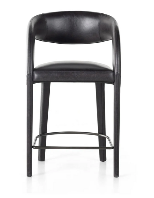 Four Hands genuine dark black leather counterheight barstool 🥂