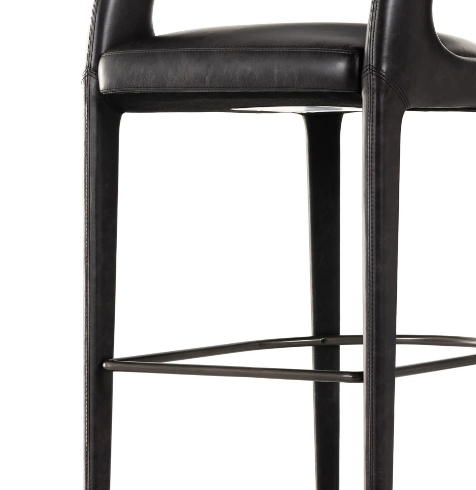 Four Hands genuine dark black leather counterheight barstool 🥂