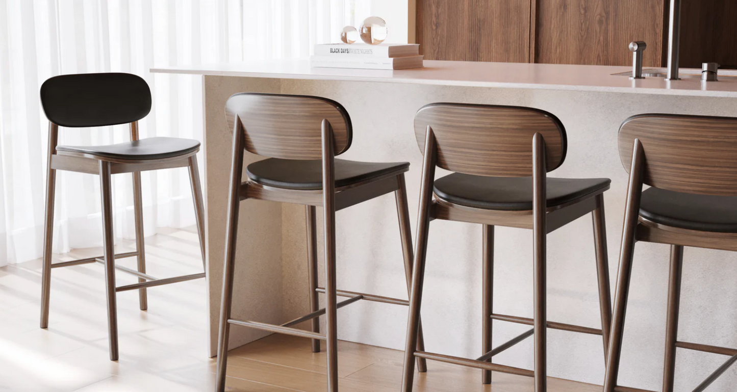 Walnut counterheight Poly & Bark stool w/ black leather seat 🍷