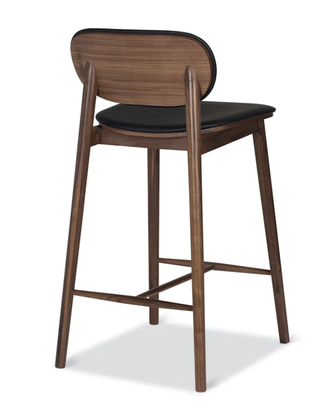 Walnut counterheight Poly & Bark stool w/ black leather seat 🍷