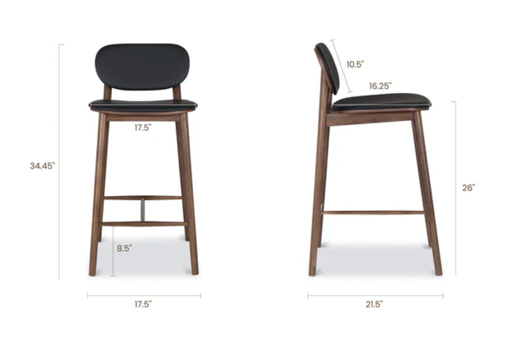 Walnut counterheight Poly & Bark stool w/ black leather seat 🍷