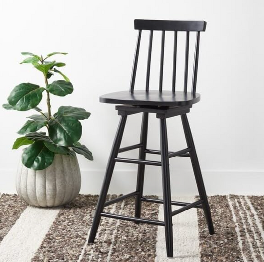 Farmhouse black spindle counterheight swivel wood barstool🍷