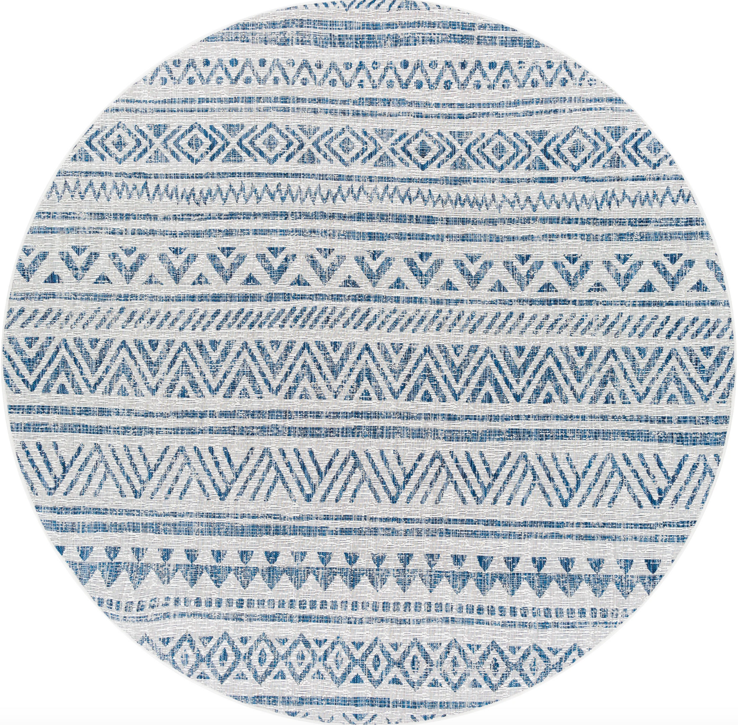 7ft round blue & white boho rug 💙