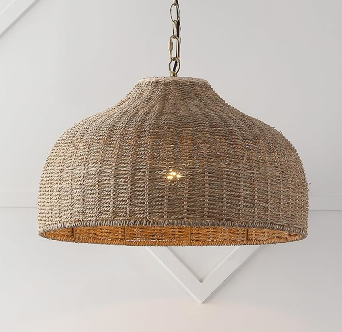 Coastal boho rustic 20" rattan/iron dome LED pendant ☀️