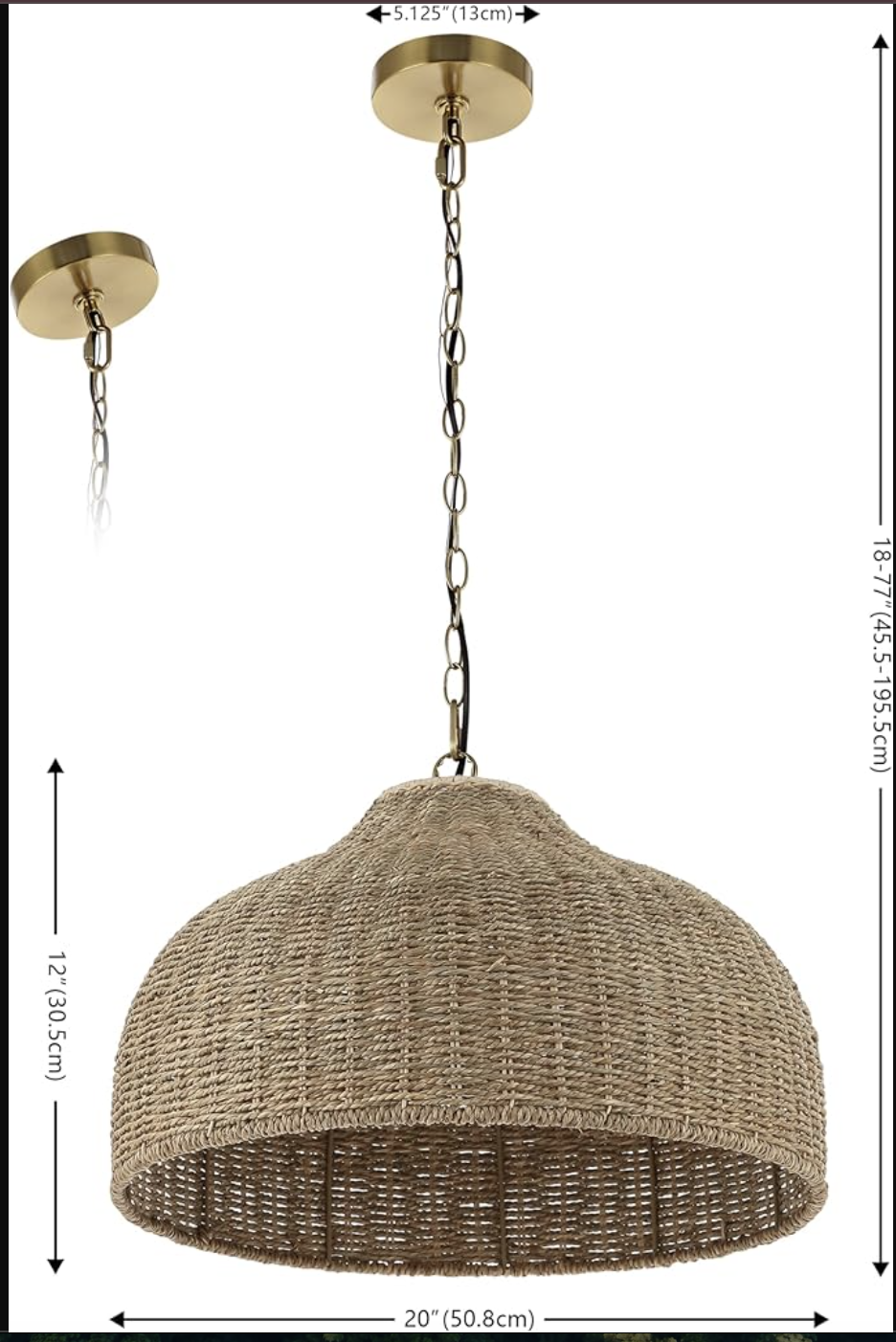 Coastal boho rustic 20" rattan/iron dome LED pendant ☀️
