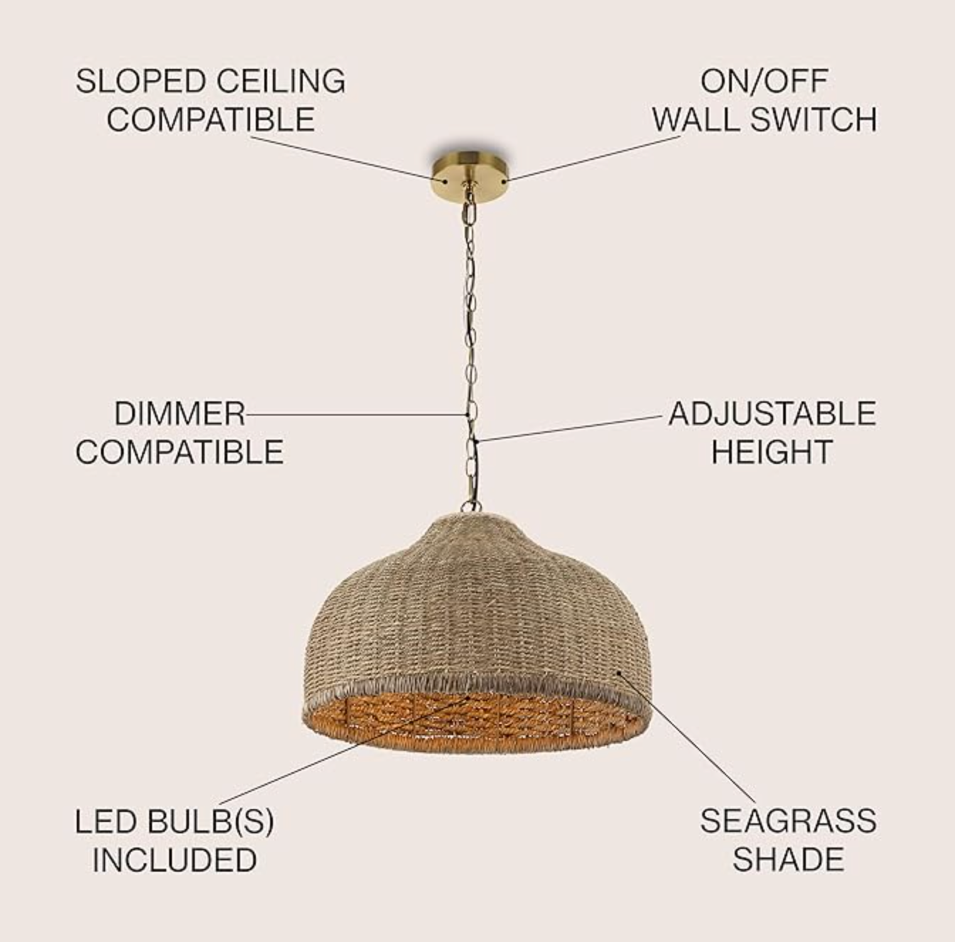 Coastal boho rustic 20" rattan/iron dome LED pendant ☀️