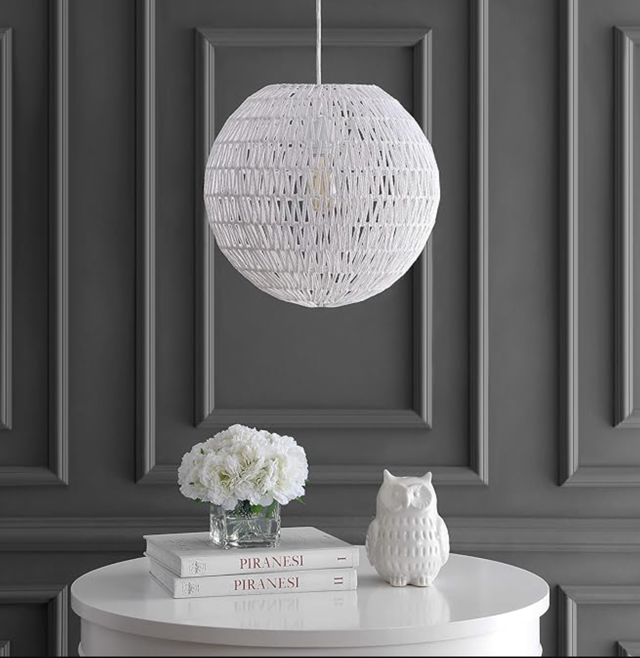 Minimalist modern dimmable adjustable 15.7" woven white rattan LED pendant 🤍