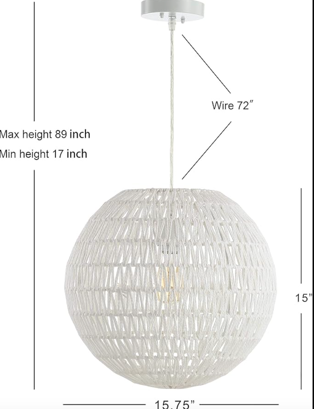 Minimalist modern dimmable adjustable 15.7" woven white rattan LED pendant 🤍