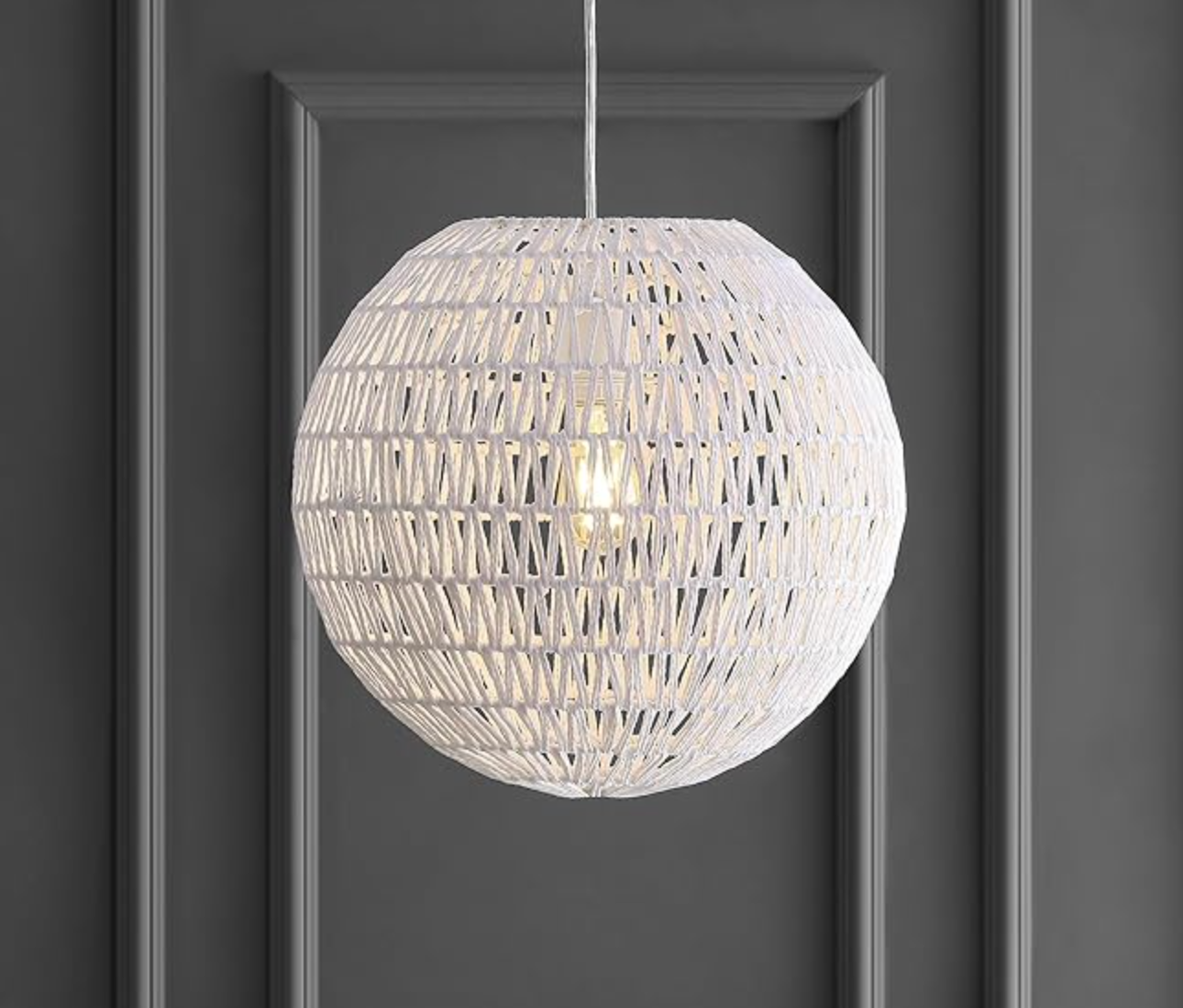 Minimalist modern dimmable adjustable 15.7" woven white rattan LED pendant 🤍