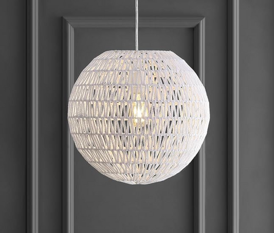 Minimalist modern dimmable adjustable 15.7" woven white rattan LED pendant 🤍