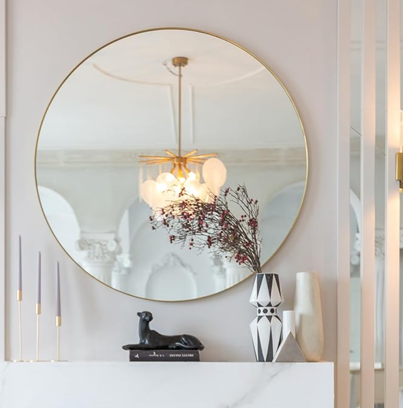 48" round gold metal wall mirror 💫