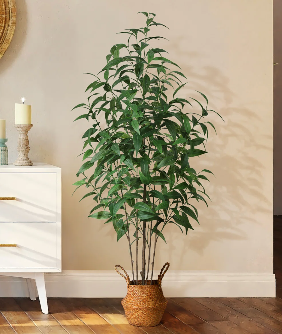 Faux eucalyptus tree in basket, with pot 🌿