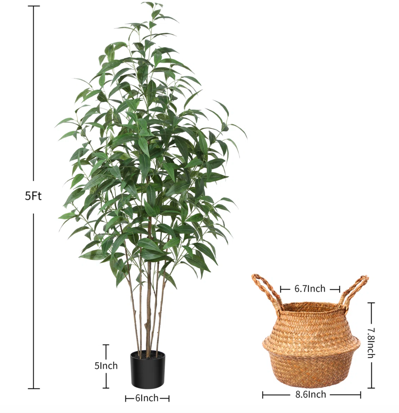 Faux eucalyptus tree in basket, with pot 🌿