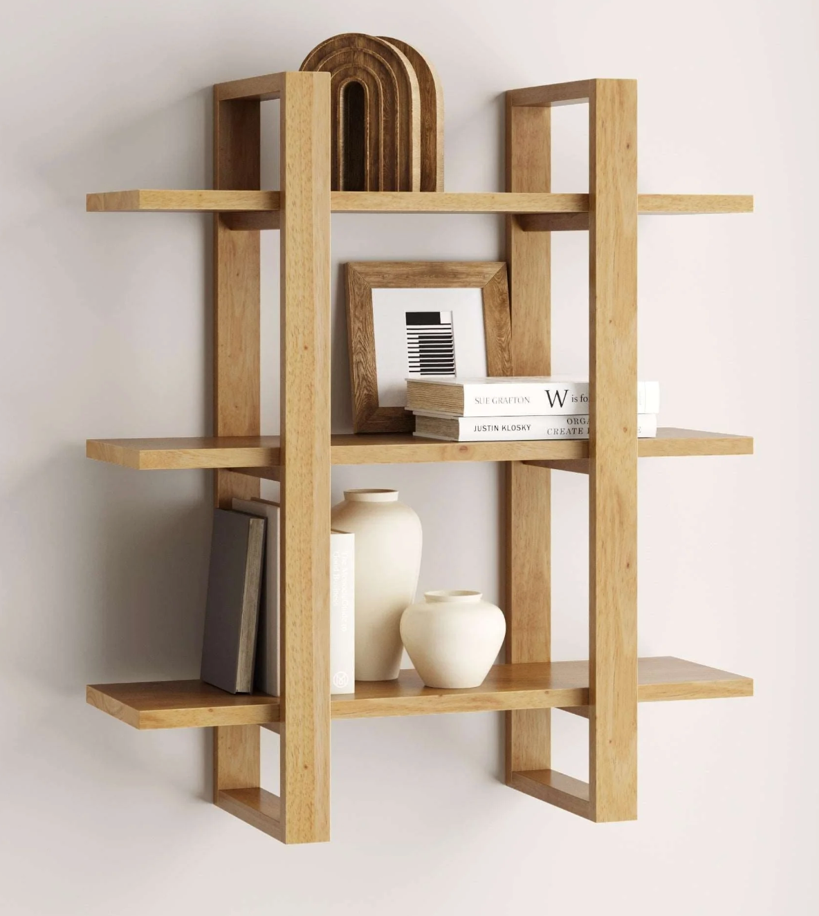 Floating wall 3-tier wood Nathan James bookshelves 🌼