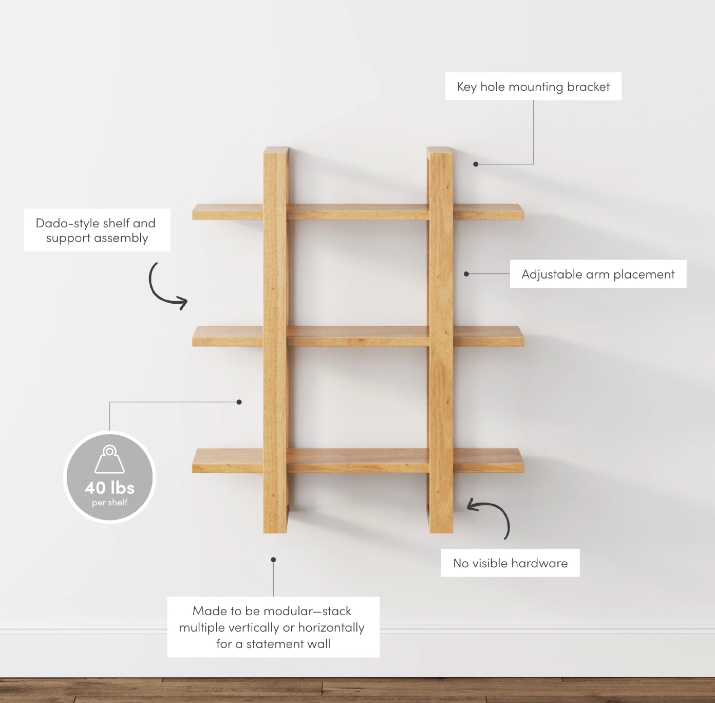 Floating wall 3-tier wood Nathan James bookshelves 🌼