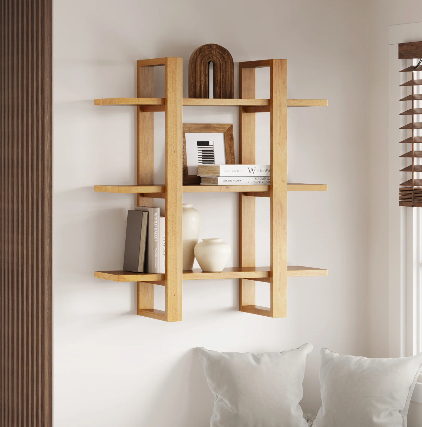 Floating wall 3-tier wood Nathan James bookshelves 🌼