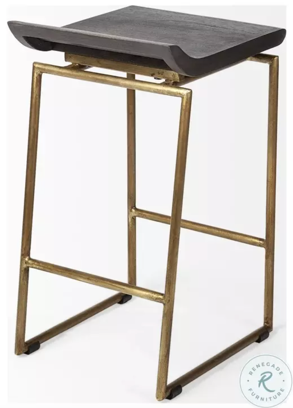 Brown wood & gold metal backless Mercana counterheight barstool 🍷