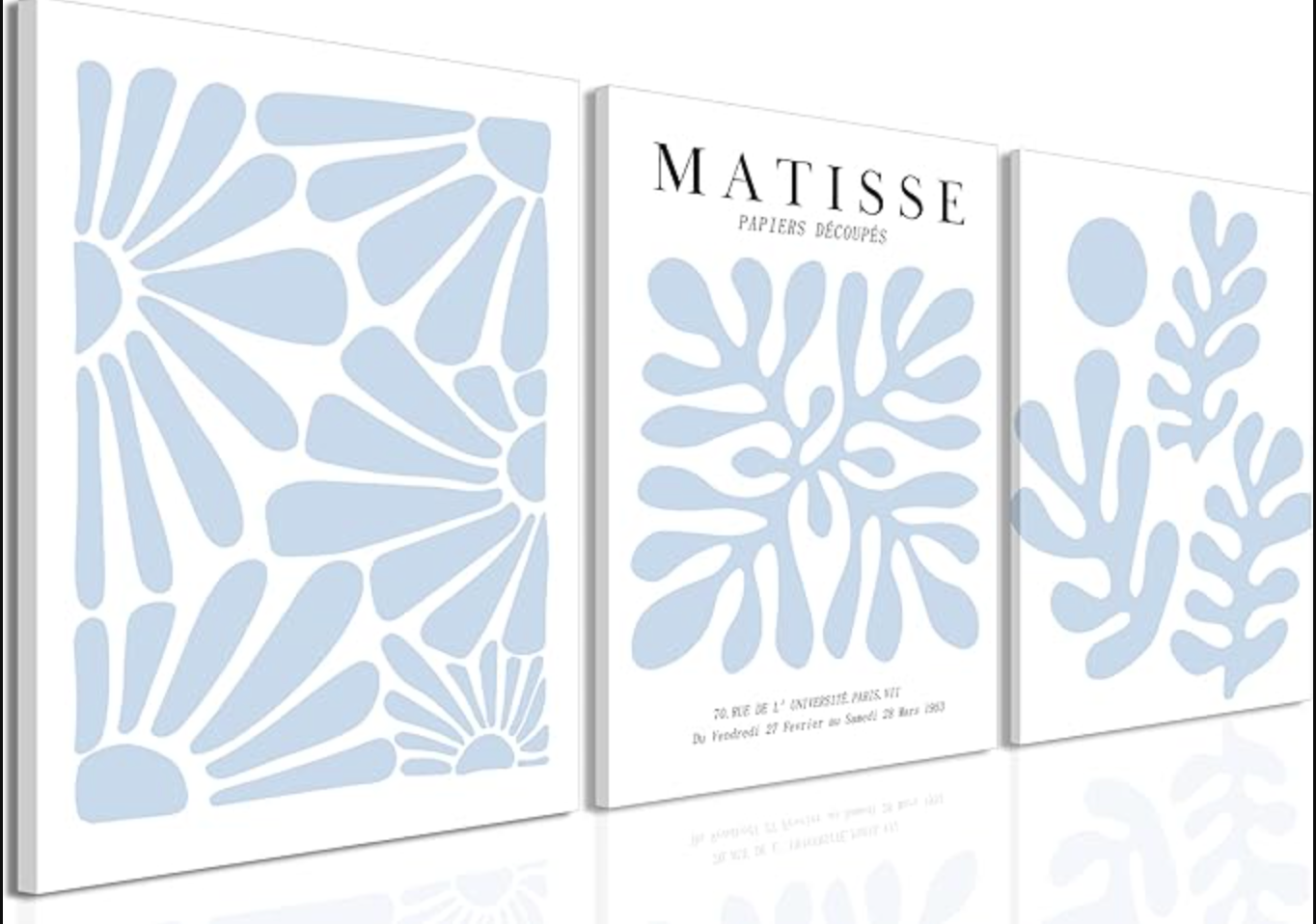 Light blue & white Matisse flower 16x24 set of 3 wall canvas 💙