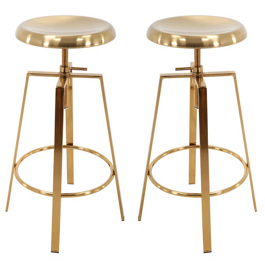 2 gold metal adjustable swivel backless counterheight barstools 🥂