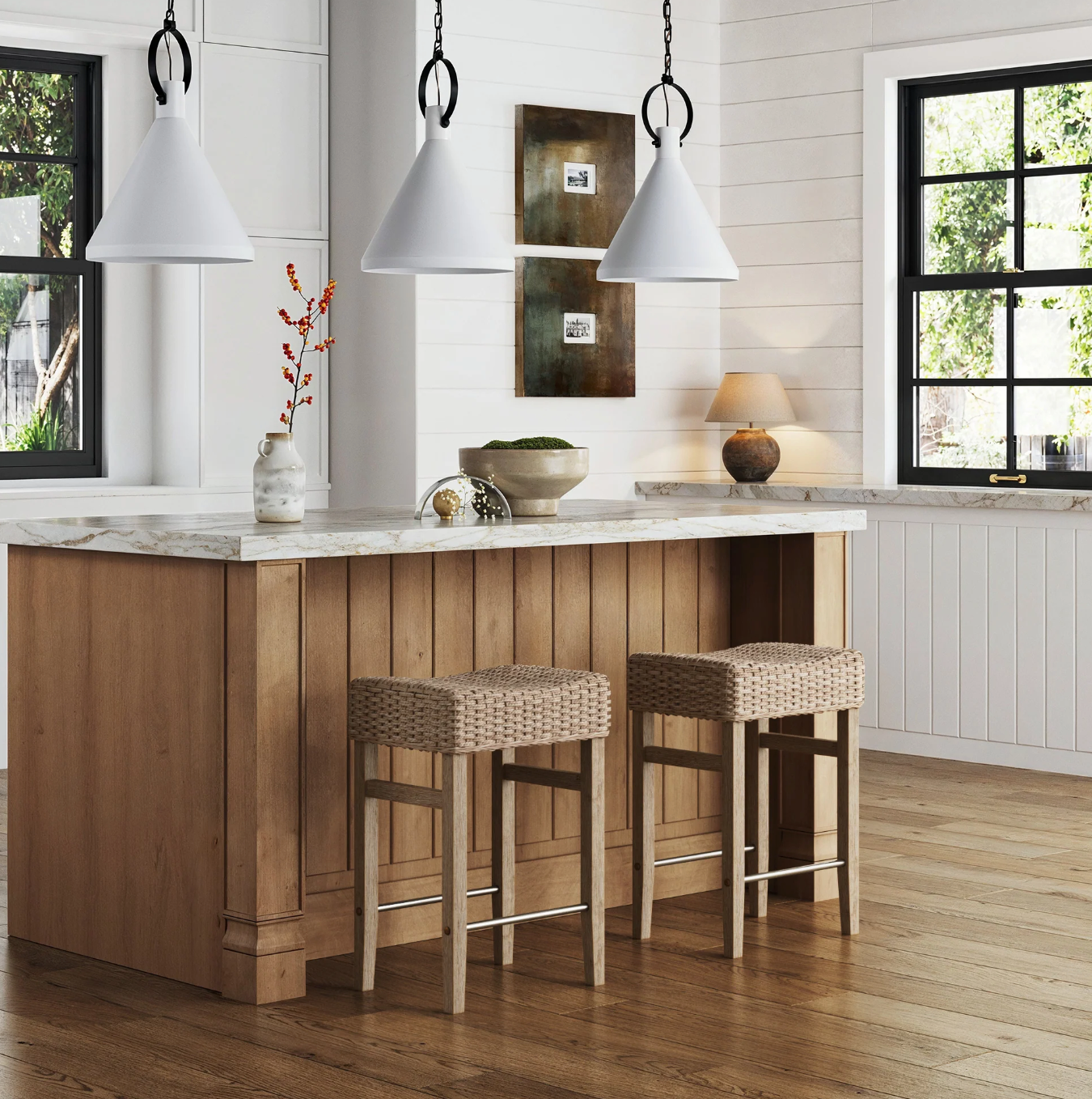 2 seagrass backless Nathan James counterheight barstools 🥂