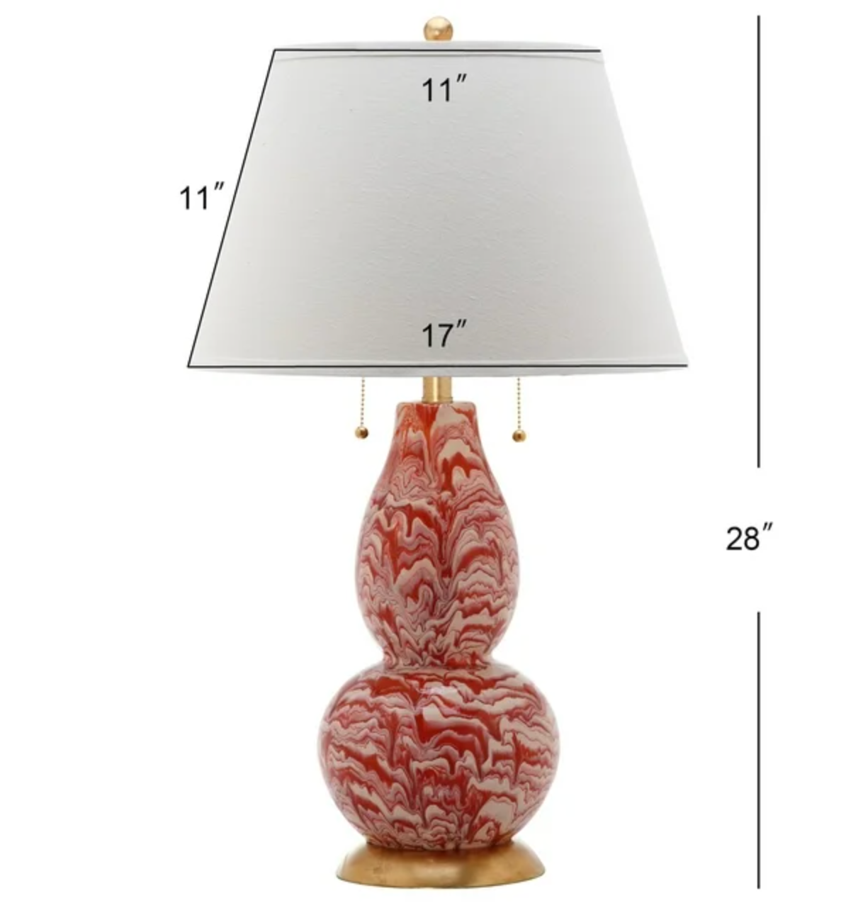 Modern red 28" table lamp w/ off-white cotton shade ❤️