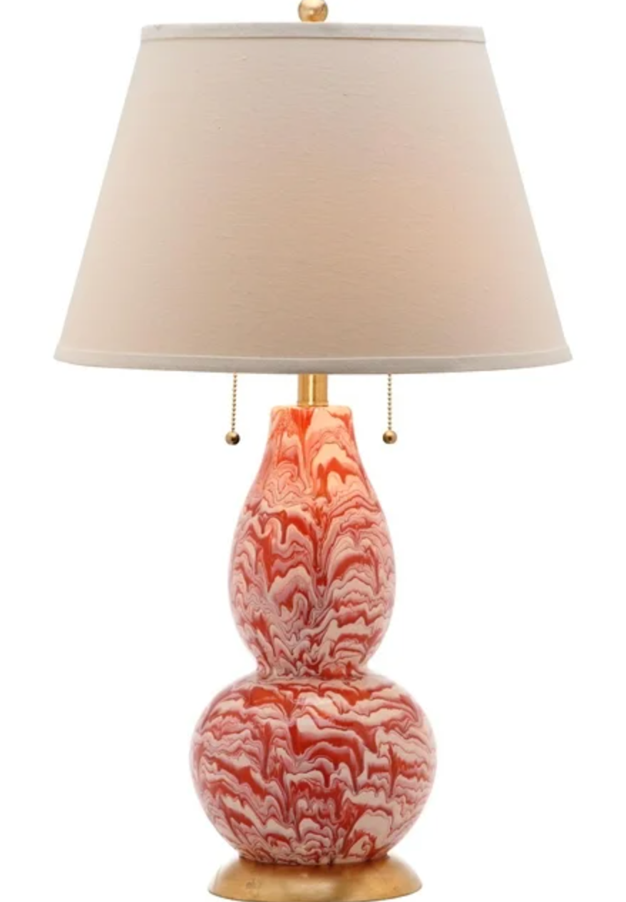 Modern red 28" table lamp w/ off-white cotton shade ❤️