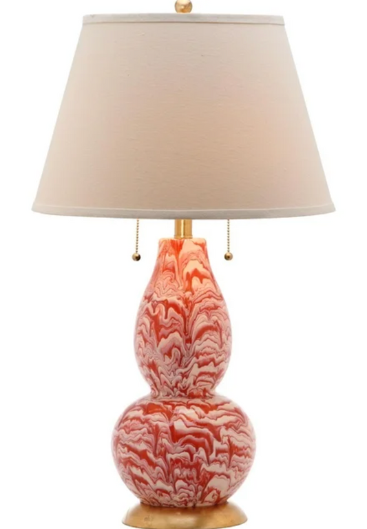 Modern red 28" table lamp w/ off-white cotton shade ❤️