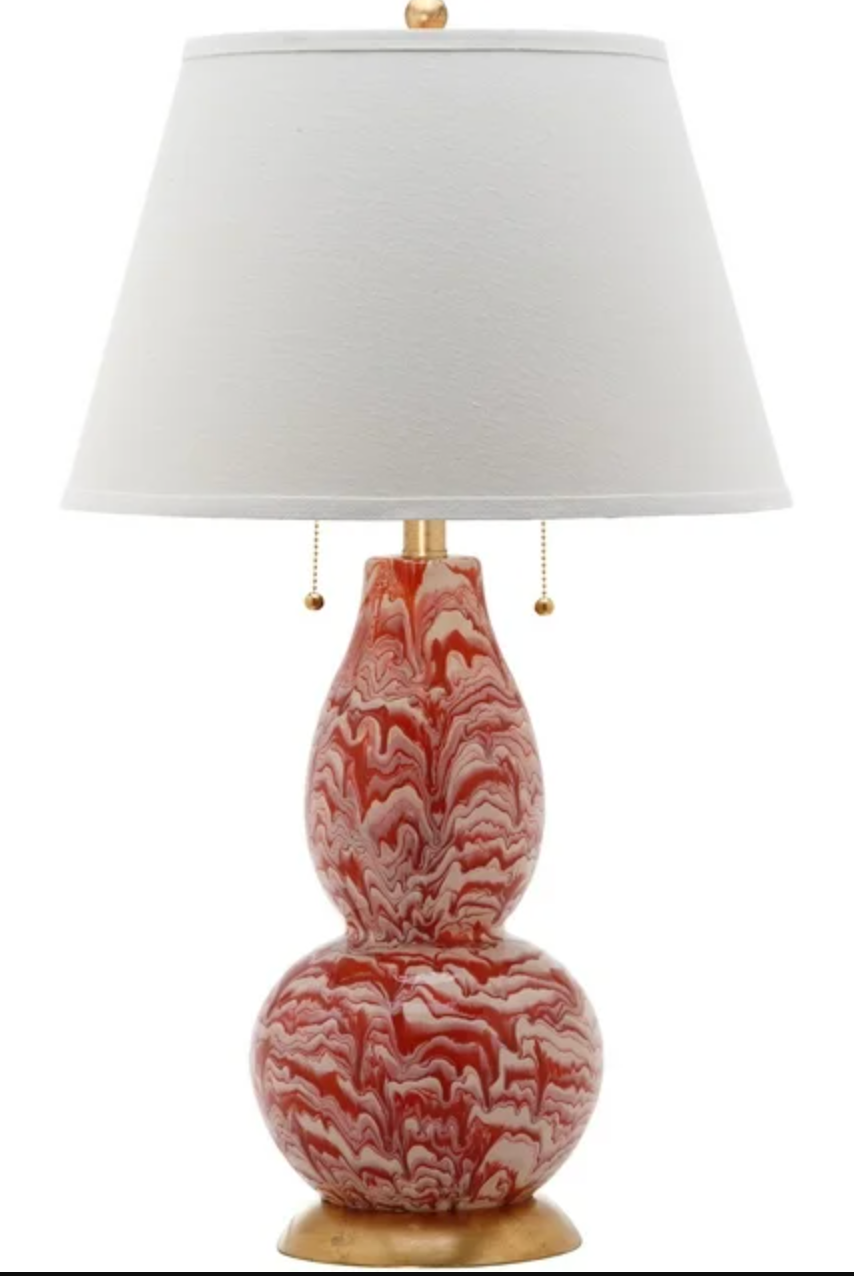 Modern red 28" table lamp w/ off-white cotton shade ❤️