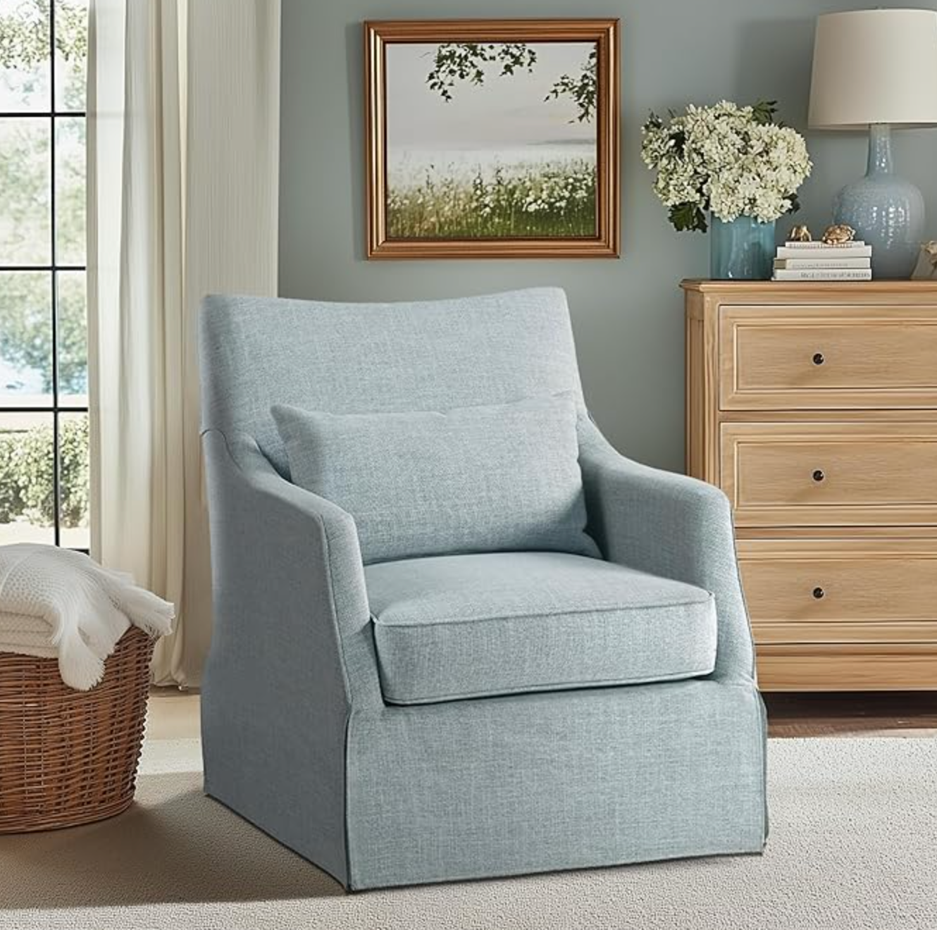 Martha Stewart skirted light blue swivel accent chair 🌼
