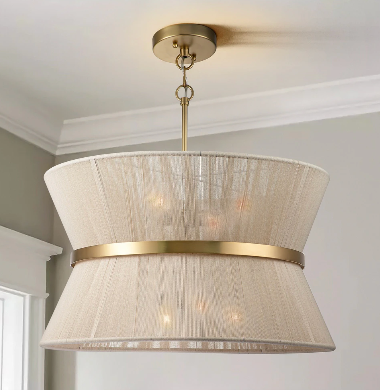 Modern boho ivory 8-light drum fabric hourglass 24"chandelier 🌙