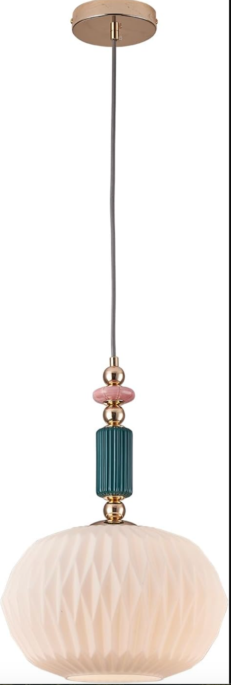 Modern milky white & blue 12" glass pendant 🌷