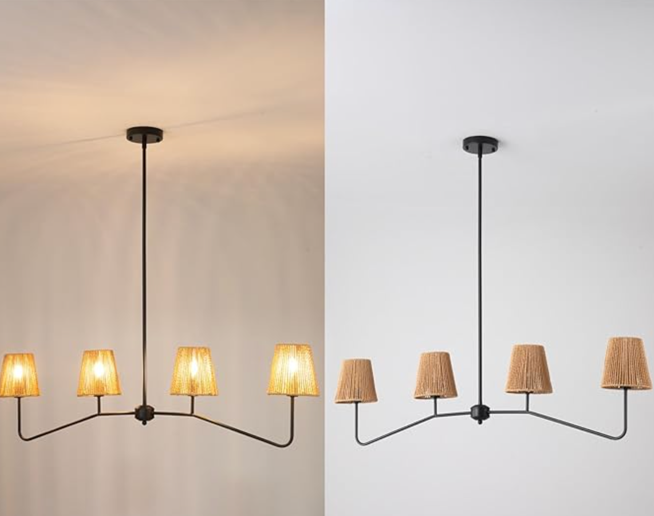 Farmhouse 45" W rattan industrial linear 4-light chandelier 🌻