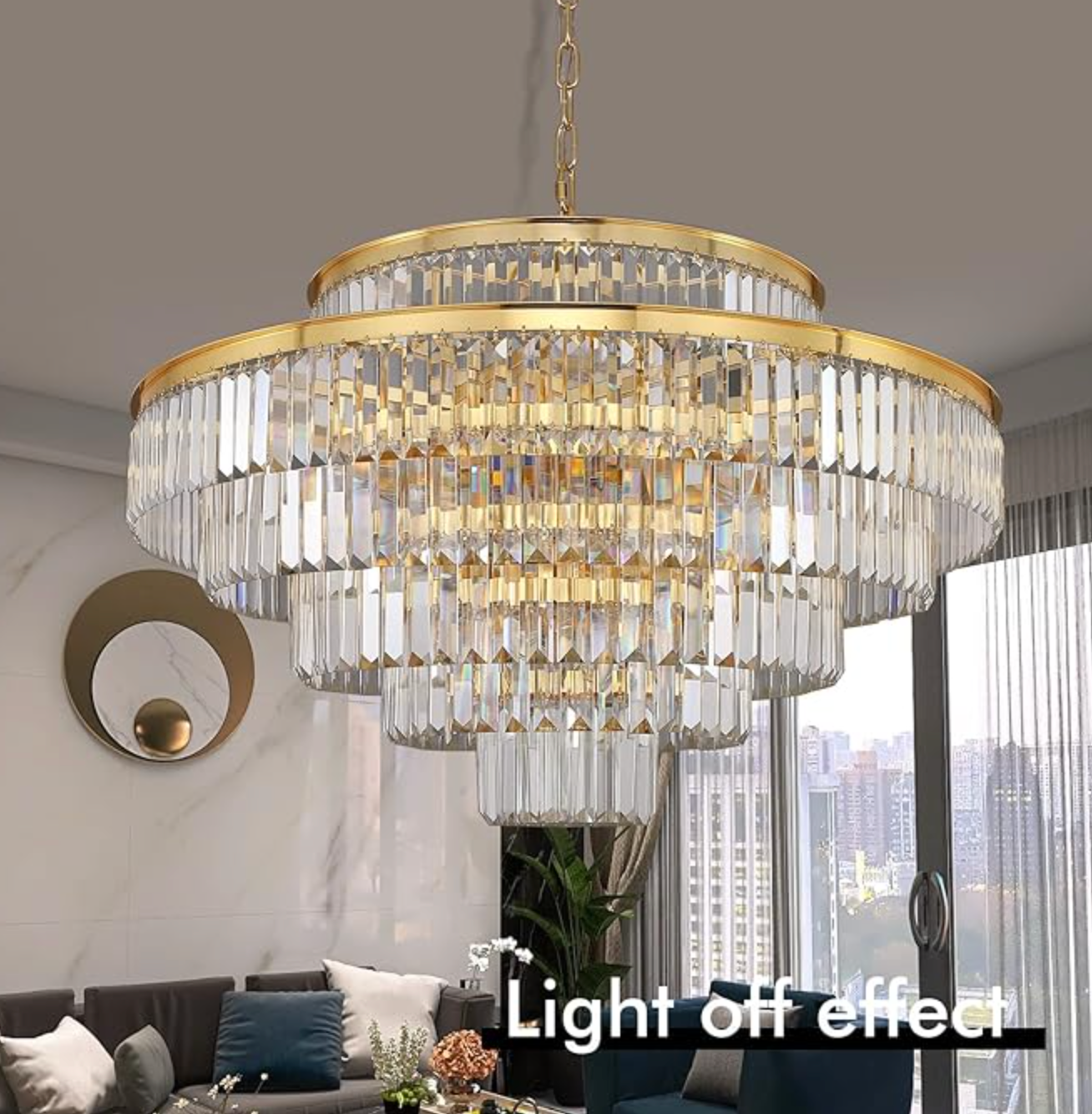 Modern gold crystal round 6-tier 31" chandelier ✨