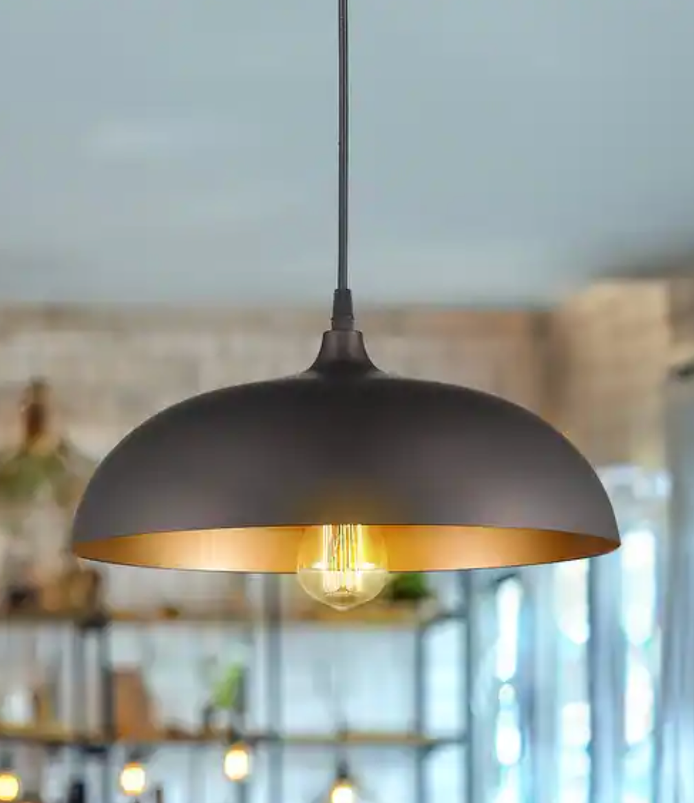 Industrial farmhouse 1-light black metal dome pendant 🖤