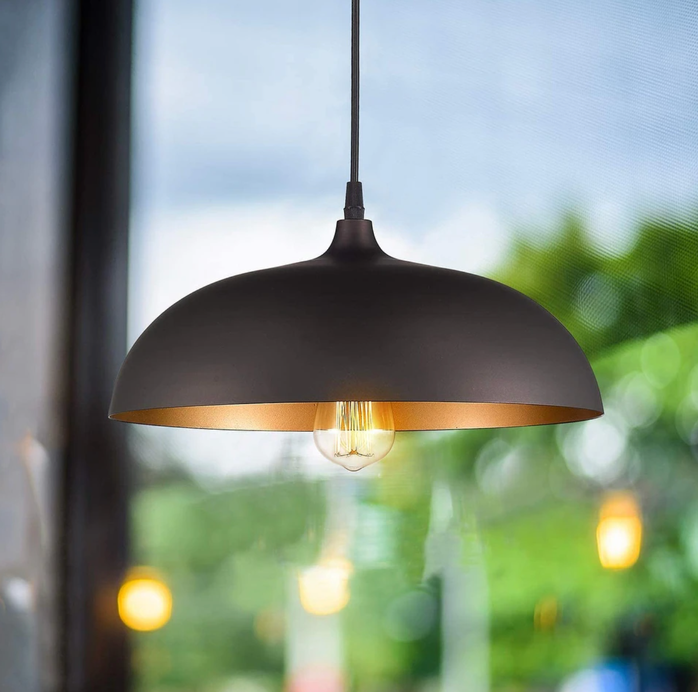 Industrial farmhouse 1-light black metal dome pendant 🖤
