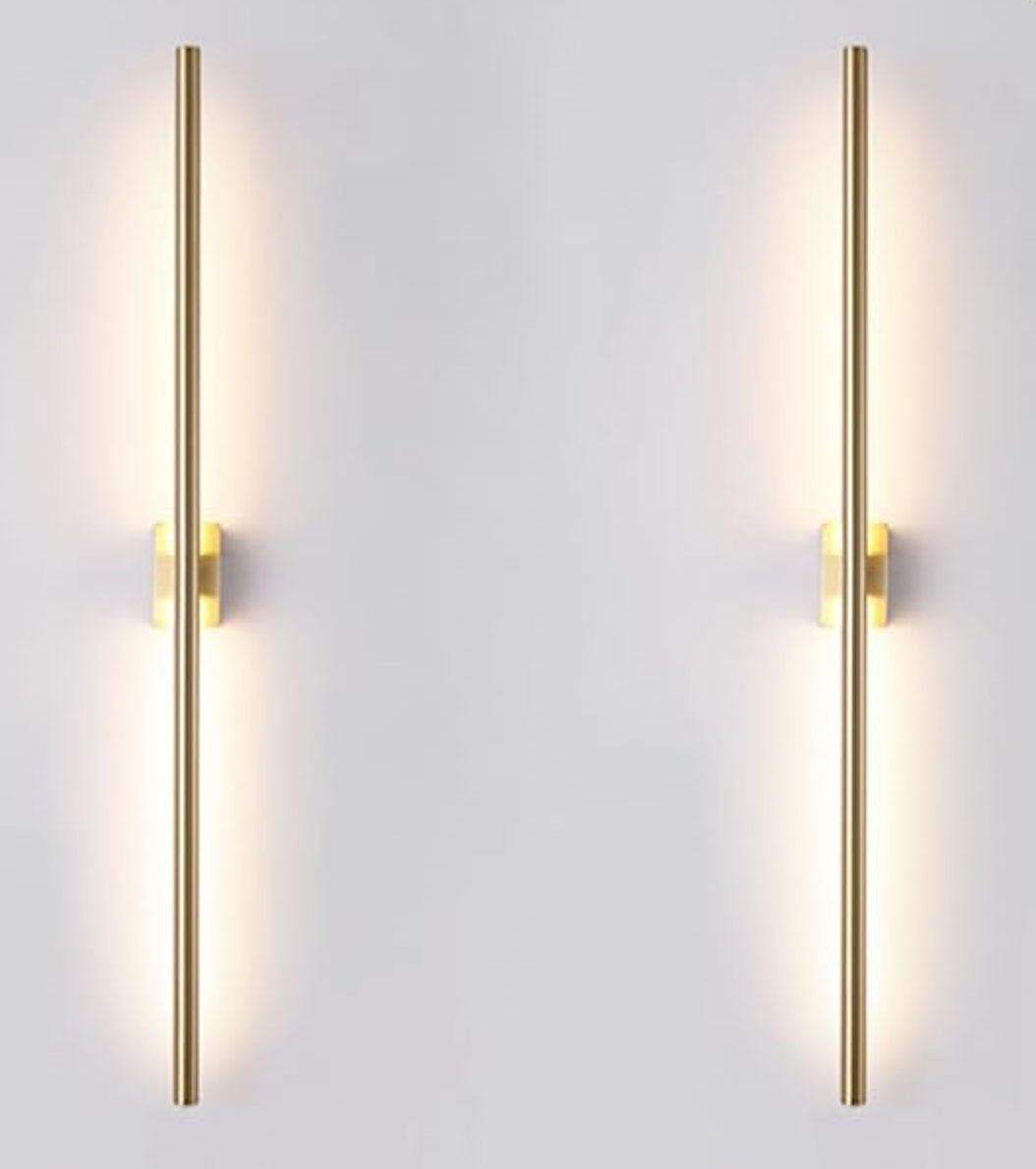 Set of 2 dimmable hardwired linear gold LED wall 40" sconces 💫