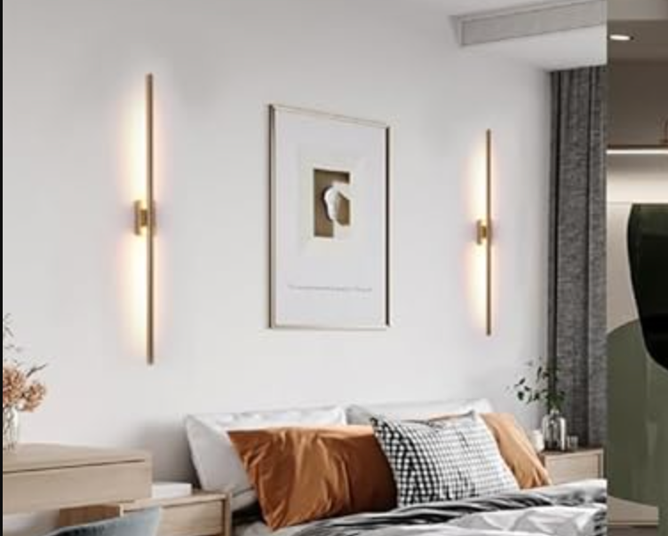 Set of 2 dimmable hardwired linear gold LED wall 40" sconces 💫