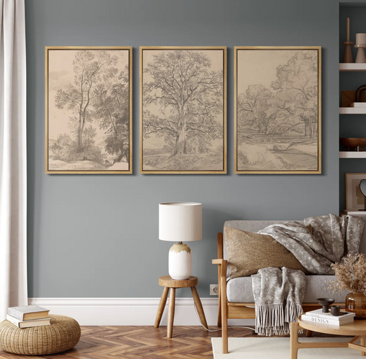 Vintage-inspired framed tree 16x24x3 sketches 🌿