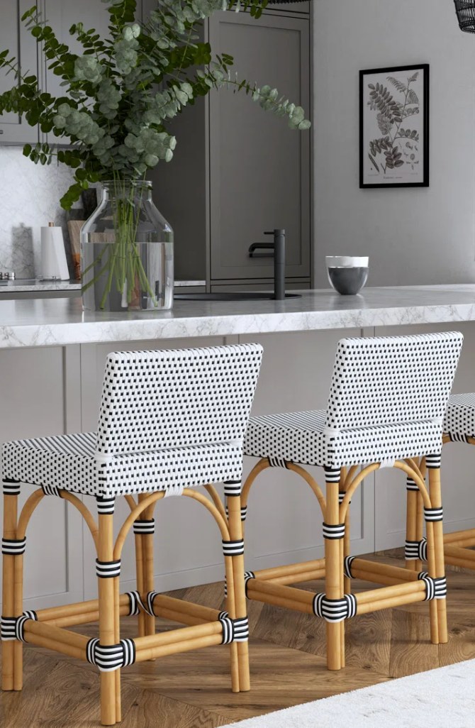 Blue & white wicker counterheight patio barstool 🍹