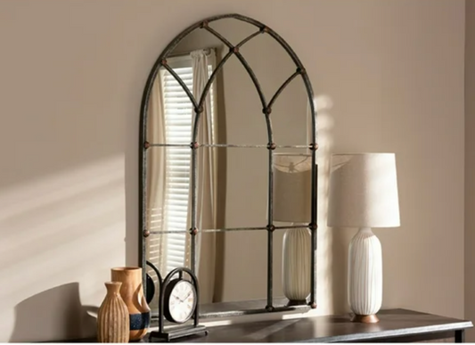 Vintage farmhouse arched window accent mirror 🪞
