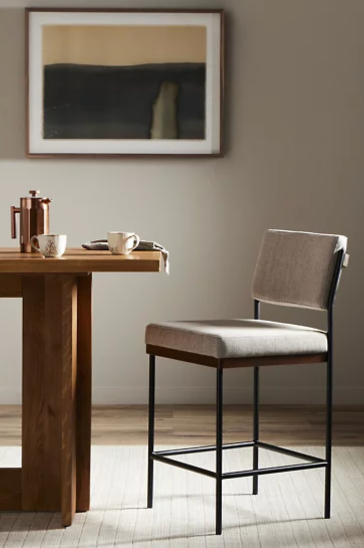 Four Hands grey linen barheight barstool 🥂