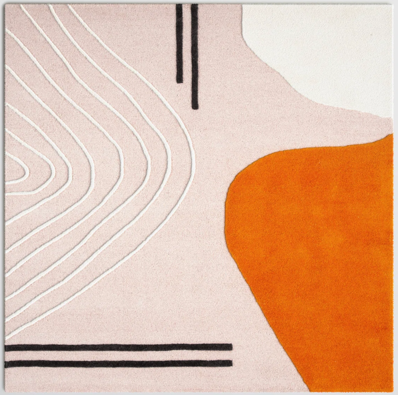 8" square pink, orange, & cream abstract wool rug 🧡