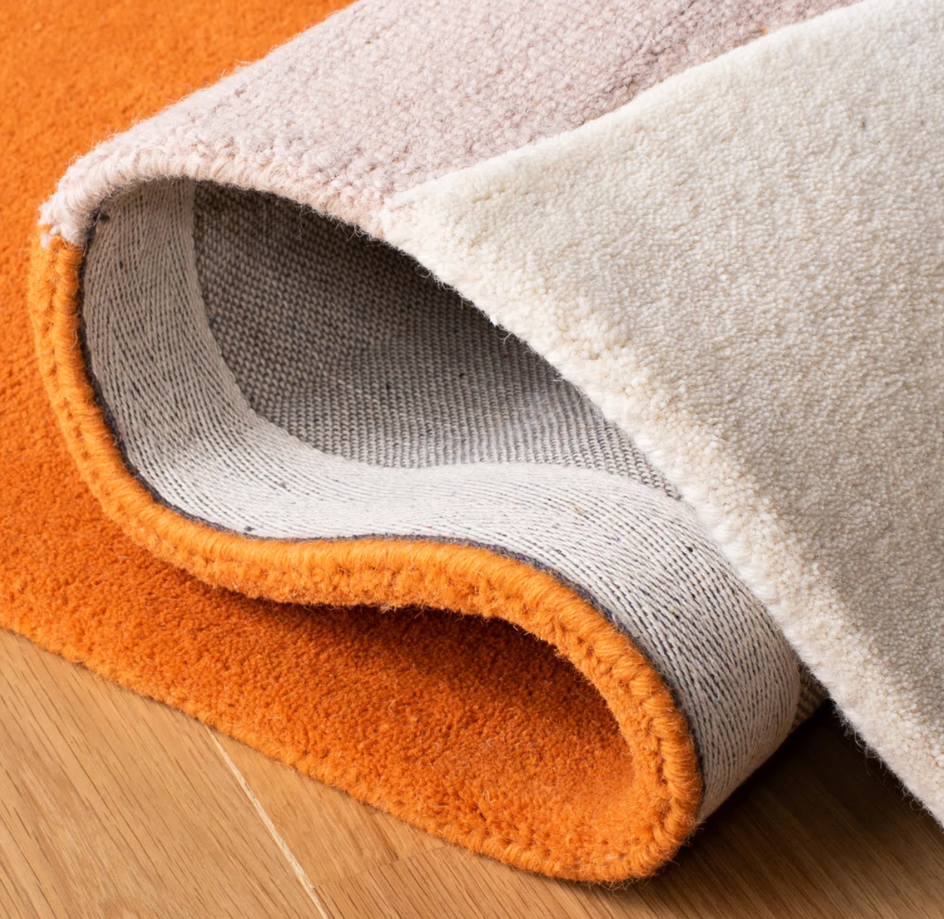 8" square pink, orange, & cream abstract wool rug 🧡