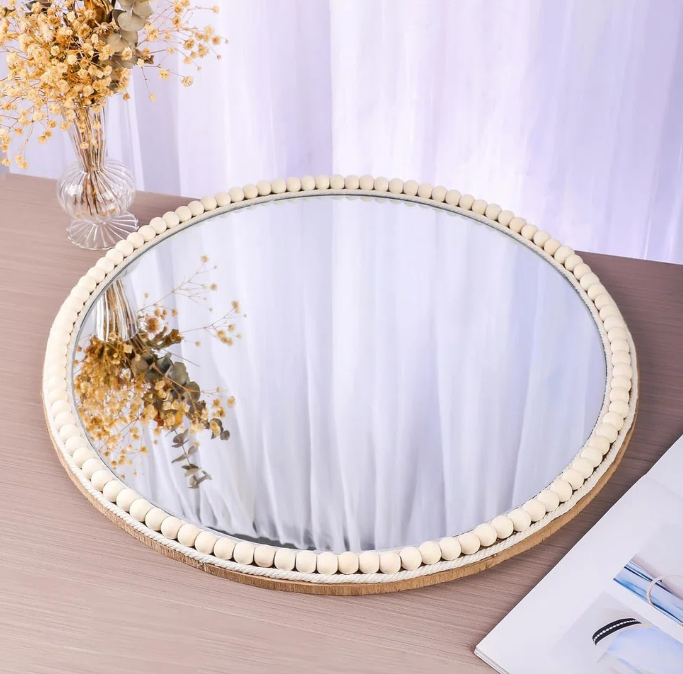 Boho beaded 20" round mirror 🌷