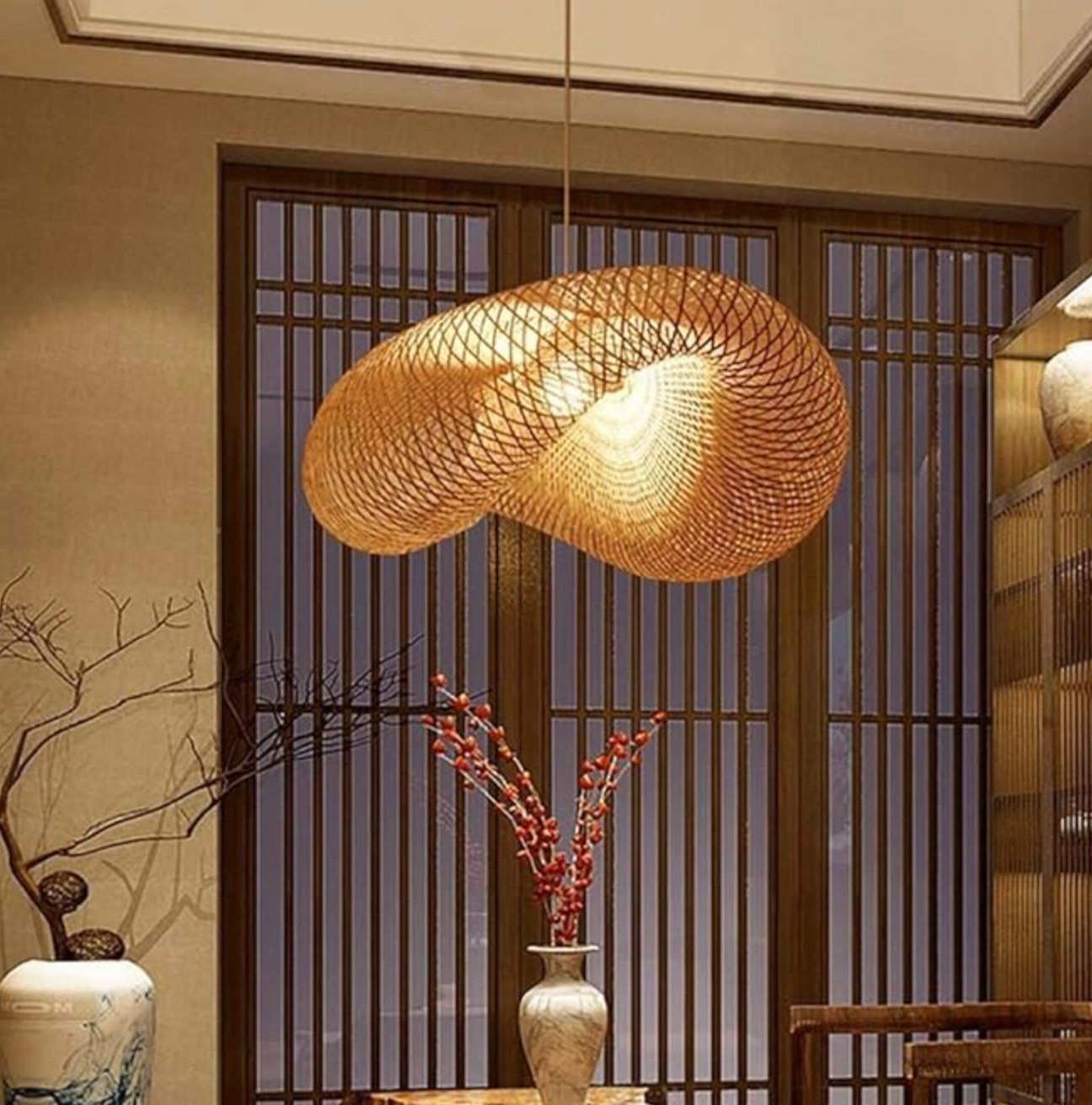Bamboo bird's nest shape rattan adjustable chandelier 🪺