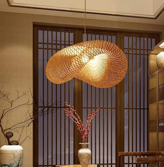 Bamboo bird's nest shape rattan adjustable chandelier 🪺