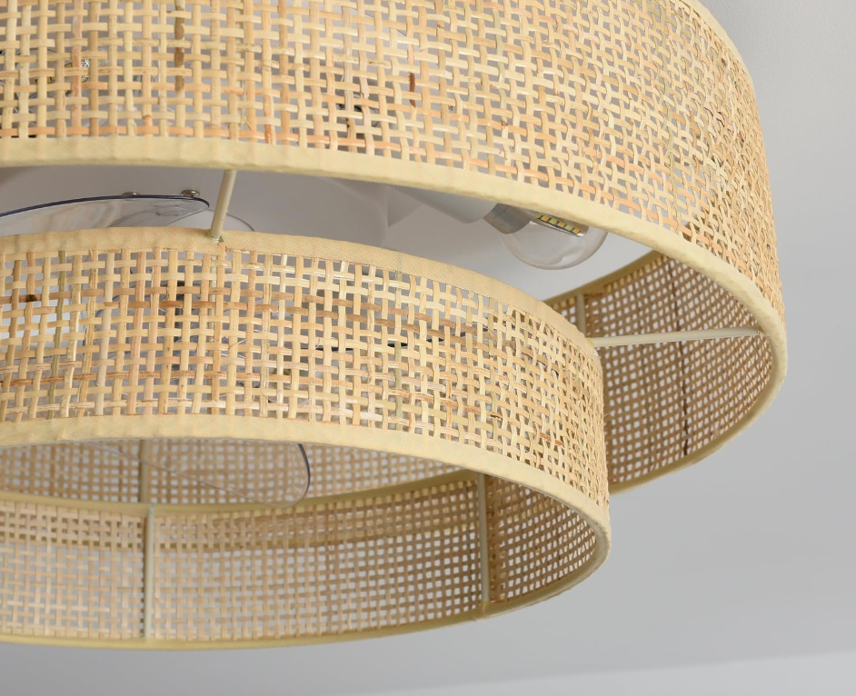 Boho bamboo 20" caged wicker rattan bladeless fan chandelier 🌻